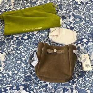 Tory Burch Romy Suede Small Crossbody in  Deep Olive Suede